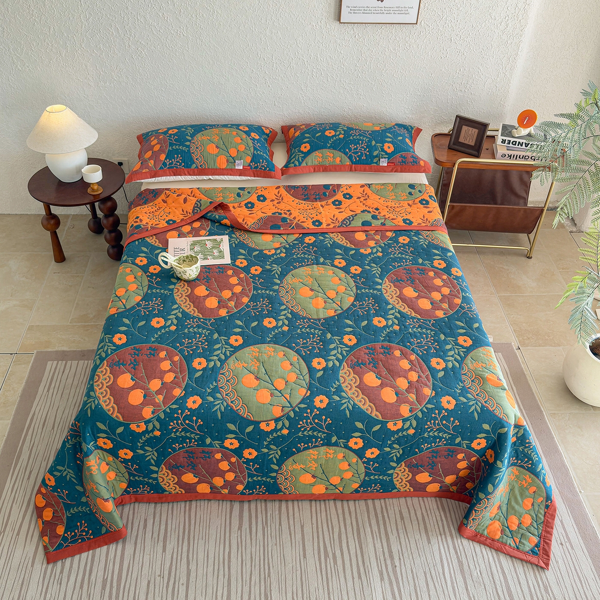 91家纺网 家纺一手货源 找家纺 棠薇家纺 2026新款纱布盖毯长绒棉纱布毛巾被夏被单双人棉纱盖毯毛巾毯夏季夏凉被空调被毯子可铺可盖床盖 柿柿如意