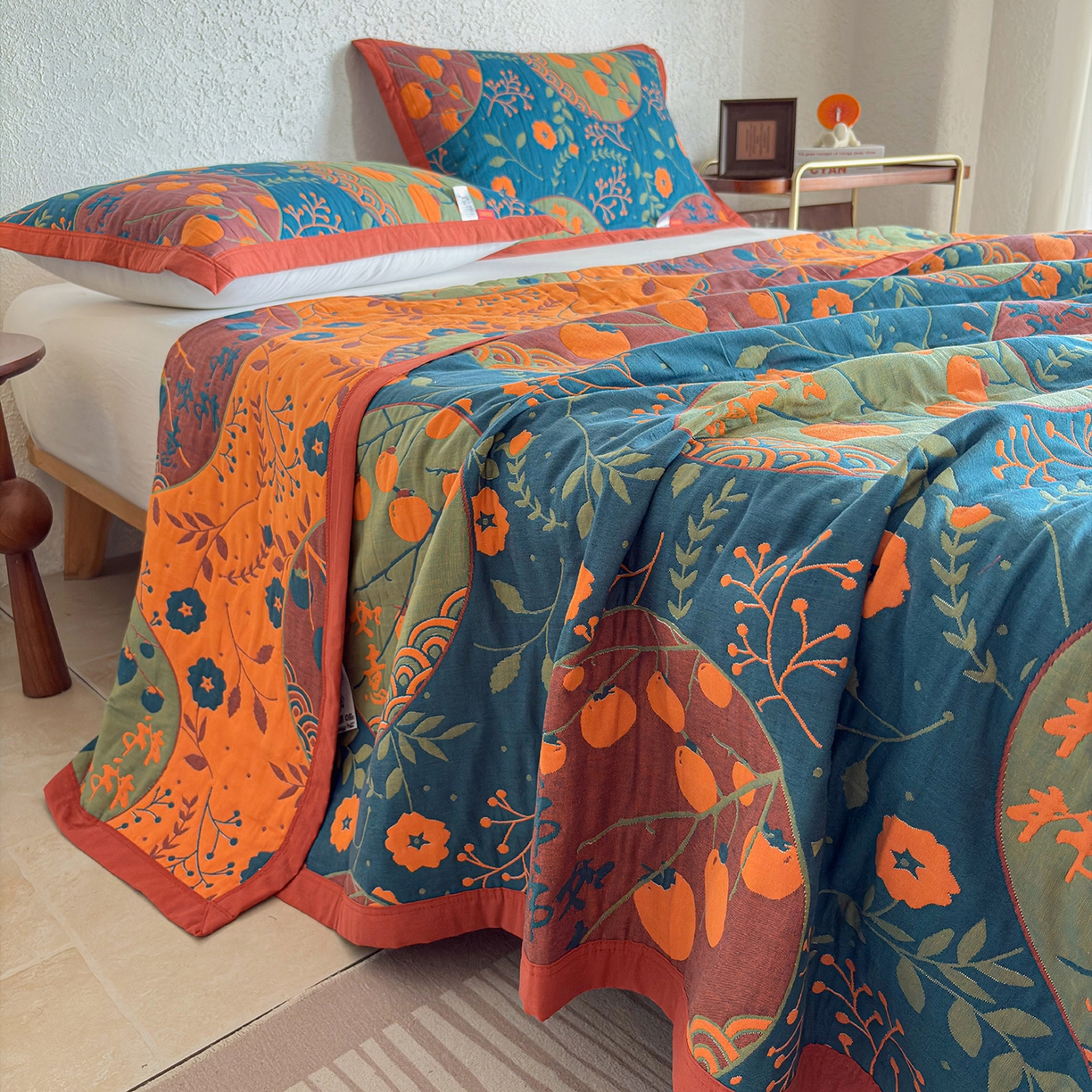 91家纺网 家纺一手货源 找家纺 棠薇家纺 2026新款纱布盖毯长绒棉纱布毛巾被夏被单双人棉纱盖毯毛巾毯夏季夏凉被空调被毯子可铺可盖床盖 柿柿如意