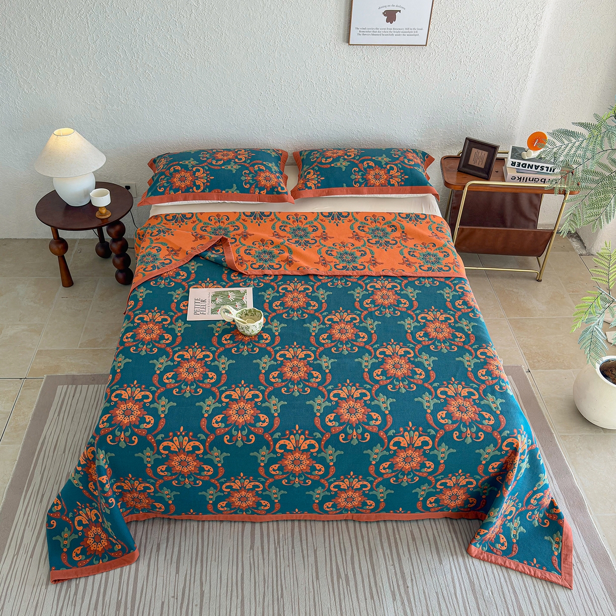 91家纺网 家纺一手货源 找家纺 棠薇家纺 2026新款纱布盖毯长绒棉纱布毛巾被夏被单双人棉纱盖毯毛巾毯夏季夏凉被空调被毯子可铺可盖床盖 温婉花境