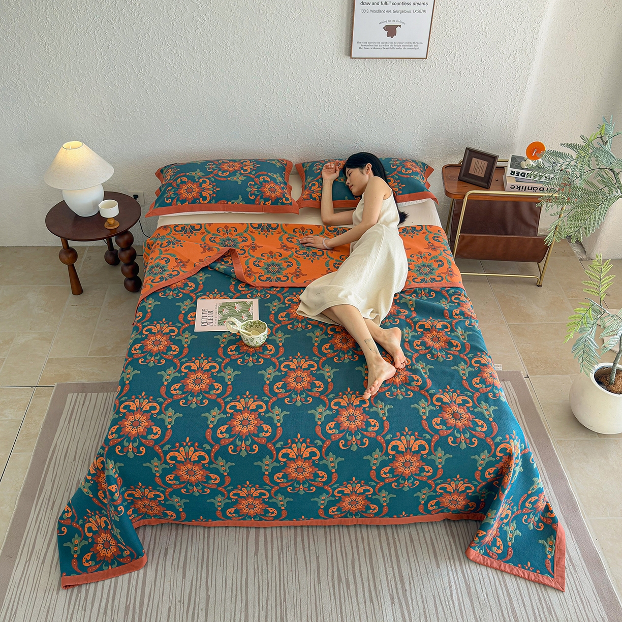 91家纺网 家纺一手货源 找家纺 棠薇家纺 2026新款纱布盖毯长绒棉纱布毛巾被夏被单双人棉纱盖毯毛巾毯夏季夏凉被空调被毯子可铺可盖床盖 温婉花境