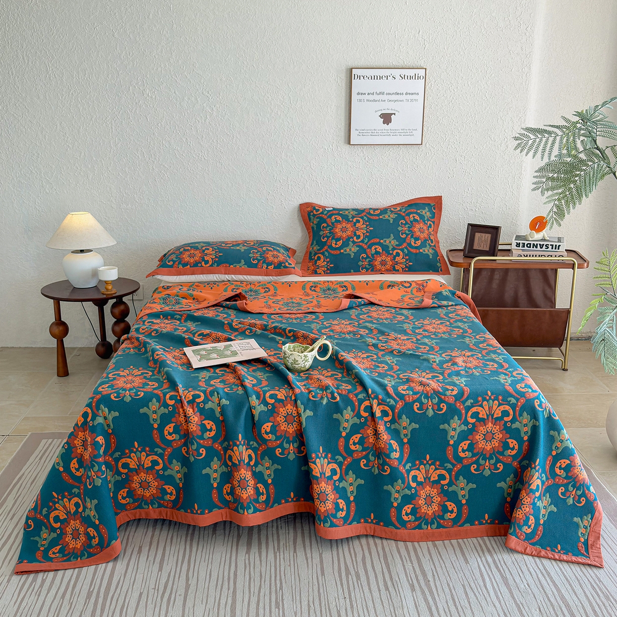 91家纺网 家纺一手货源 找家纺 棠薇家纺 2026新款纱布盖毯长绒棉纱布毛巾被夏被单双人棉纱盖毯毛巾毯夏季夏凉被空调被毯子可铺可盖床盖 温婉花境