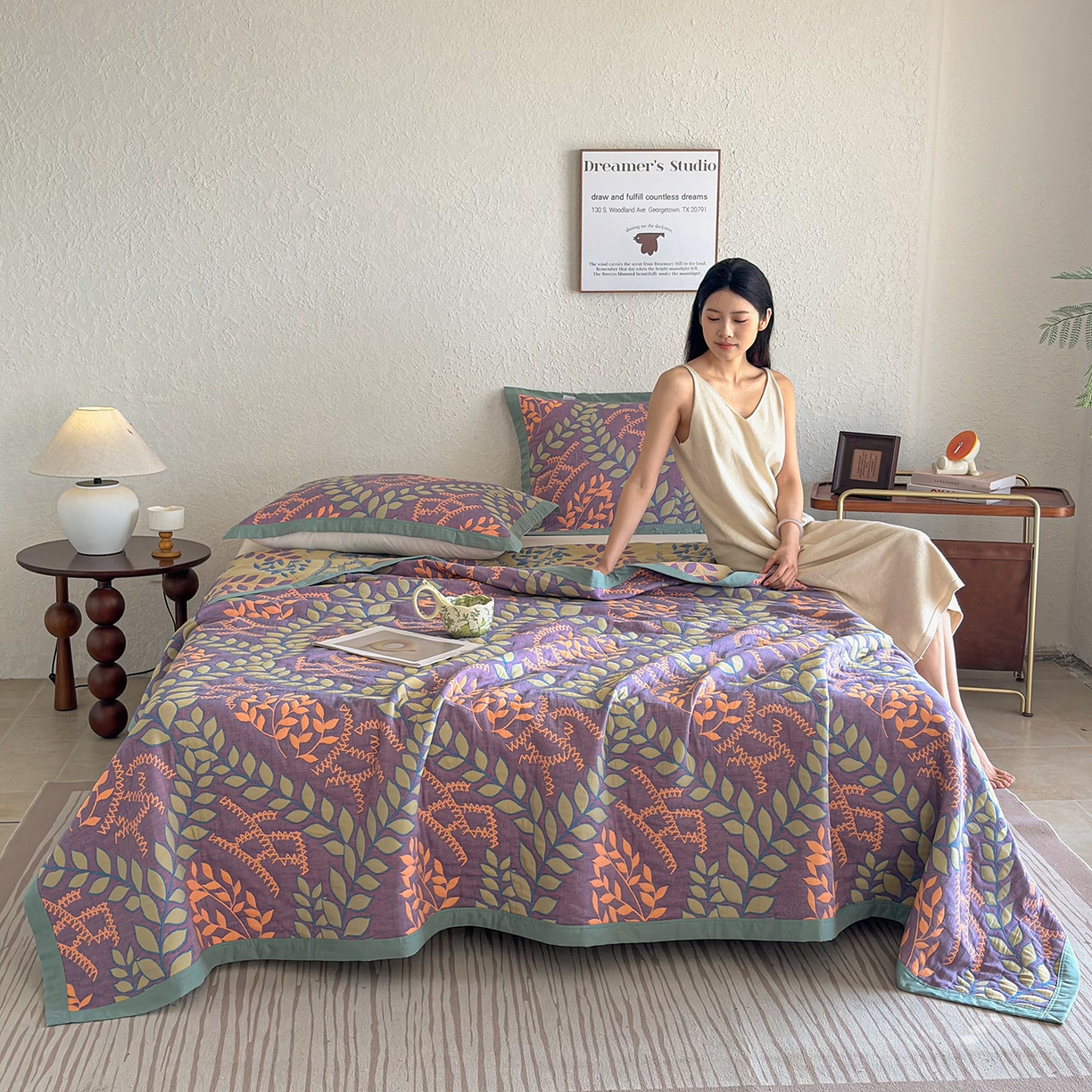 91家纺网 家纺一手货源 找家纺 棠薇家纺 2026新款纱布盖毯长绒棉纱布毛巾被夏被单双人棉纱盖毯毛巾毯夏季夏凉被空调被毯子可铺可盖床盖 夏日森林