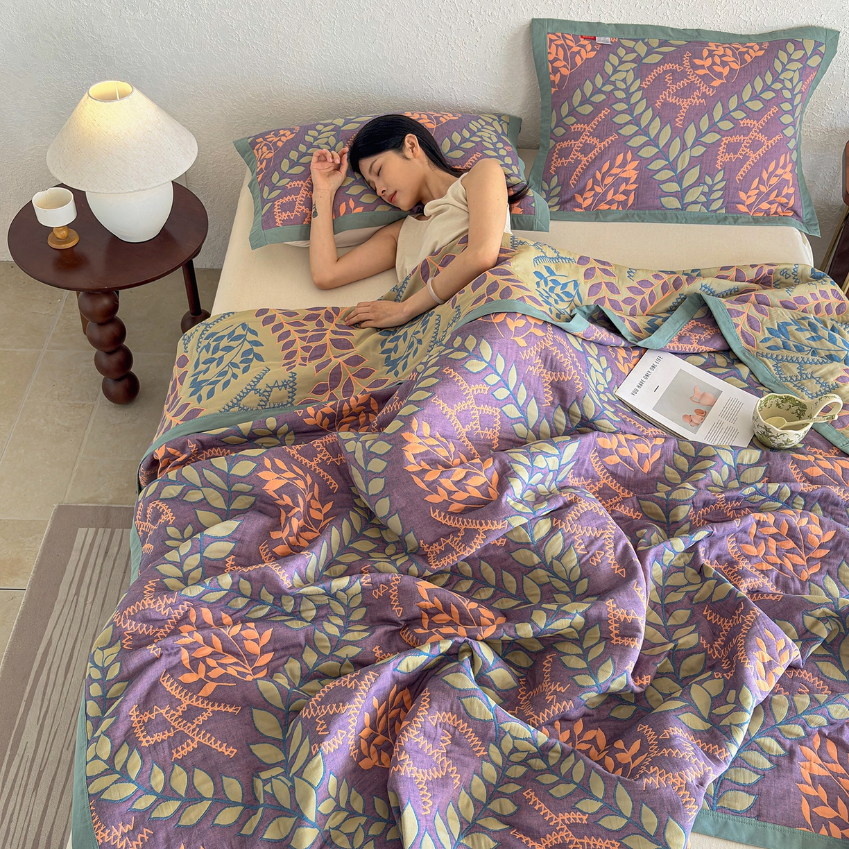 91家纺网 家纺一手货源 找家纺 棠薇家纺 2026新款纱布盖毯长绒棉纱布毛巾被夏被单双人棉纱盖毯毛巾毯夏季夏凉被空调被毯子可铺可盖床盖 夏日森林