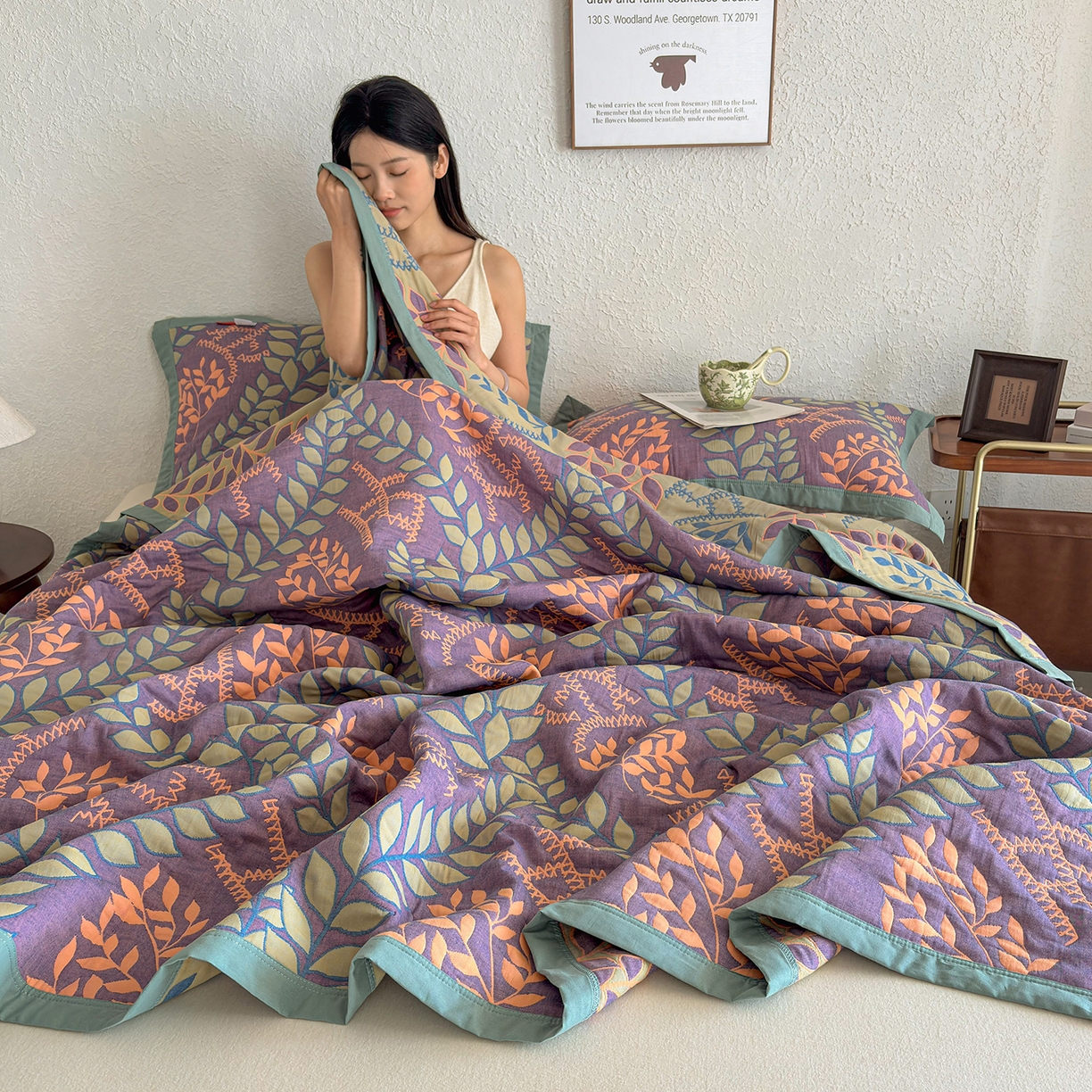 91家纺网 家纺一手货源 找家纺 棠薇家纺 2026新款纱布盖毯长绒棉纱布毛巾被夏被单双人棉纱盖毯毛巾毯夏季夏凉被空调被毯子可铺可盖床盖 夏日森林