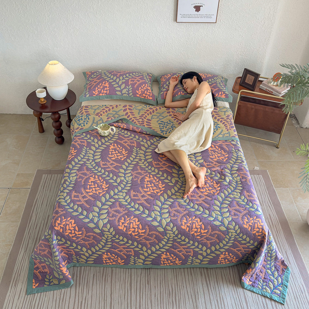 91家纺网 家纺一手货源 找家纺 棠薇家纺 2026新款纱布盖毯长绒棉纱布毛巾被夏被单双人棉纱盖毯毛巾毯夏季夏凉被空调被毯子可铺可盖床盖 夏日森林