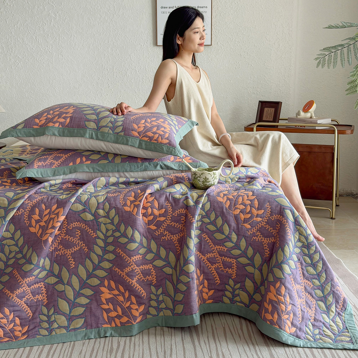 91家纺网 家纺一手货源 找家纺 棠薇家纺 2026新款纱布盖毯长绒棉纱布毛巾被夏被单双人棉纱盖毯毛巾毯夏季夏凉被空调被毯子可铺可盖床盖 夏日森林