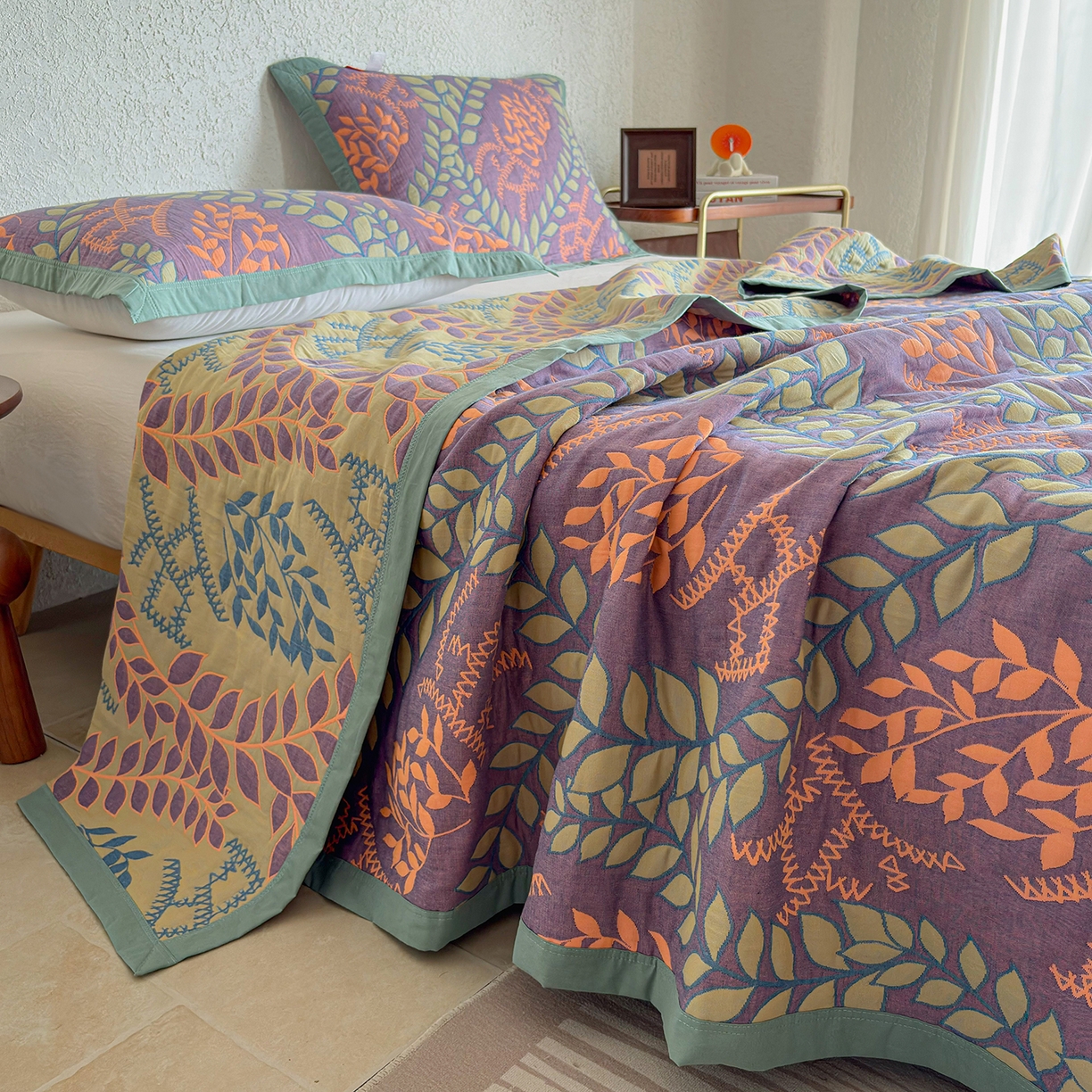 91家纺网 家纺一手货源 找家纺 棠薇家纺 2026新款纱布盖毯长绒棉纱布毛巾被夏被单双人棉纱盖毯毛巾毯夏季夏凉被空调被毯子可铺可盖床盖 夏日森林