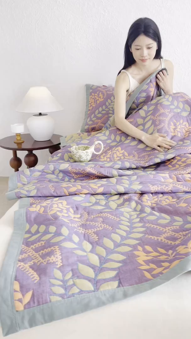 91家纺网 家纺一手货源 找家纺 棠薇家纺 2026新款纱布盖毯长绒棉纱布毛巾被夏被单双人棉纱盖毯毛巾毯夏季夏凉被空调被毯子可铺可盖床盖 夏日森林