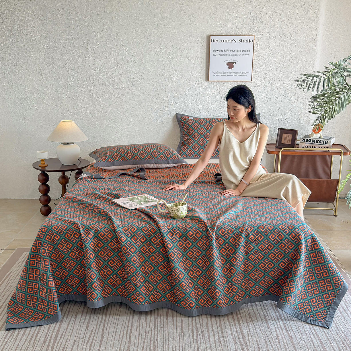 91家纺网 家纺一手货源 找家纺 棠薇家纺 2026新款纱布盖毯长绒棉纱布毛巾被夏被单双人棉纱盖毯毛巾毯夏季夏凉被空调被毯子可铺可盖床盖 长城格