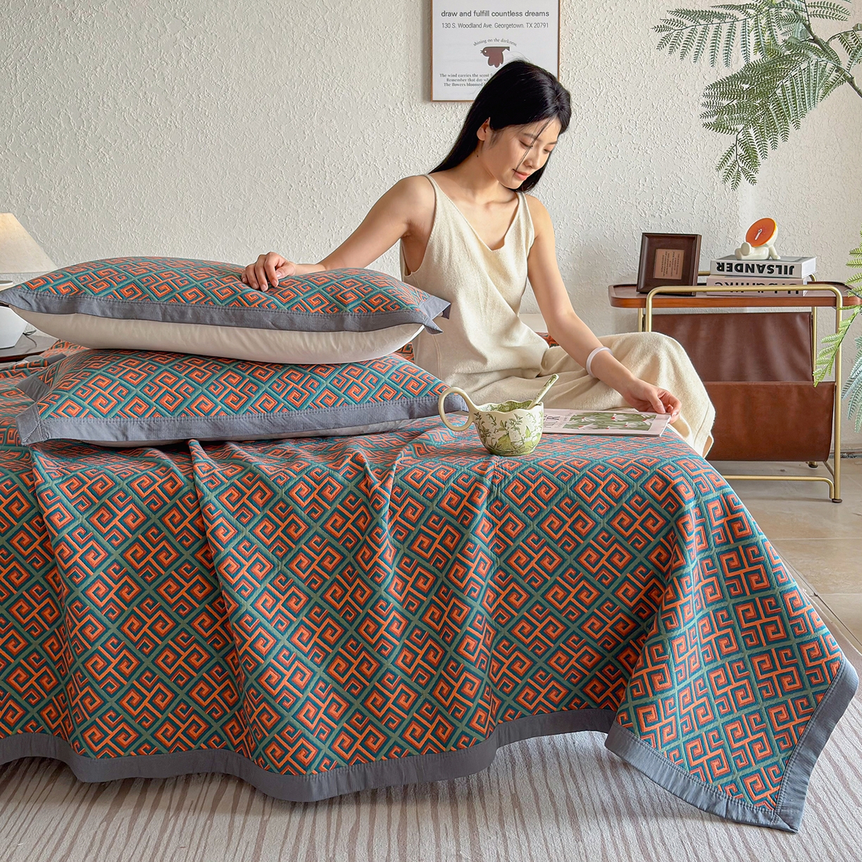 91家纺网 家纺一手货源 找家纺 棠薇家纺 2026新款纱布盖毯长绒棉纱布毛巾被夏被单双人棉纱盖毯毛巾毯夏季夏凉被空调被毯子可铺可盖床盖 长城格