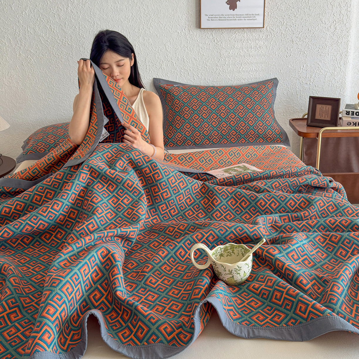 91家纺网 家纺一手货源 找家纺 棠薇家纺 2026新款纱布盖毯长绒棉纱布毛巾被夏被单双人棉纱盖毯毛巾毯夏季夏凉被空调被毯子可铺可盖床盖 长城格