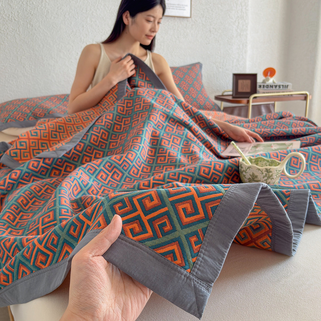 91家纺网 家纺一手货源 找家纺 棠薇家纺 2026新款纱布盖毯长绒棉纱布毛巾被夏被单双人棉纱盖毯毛巾毯夏季夏凉被空调被毯子可铺可盖床盖 长城格