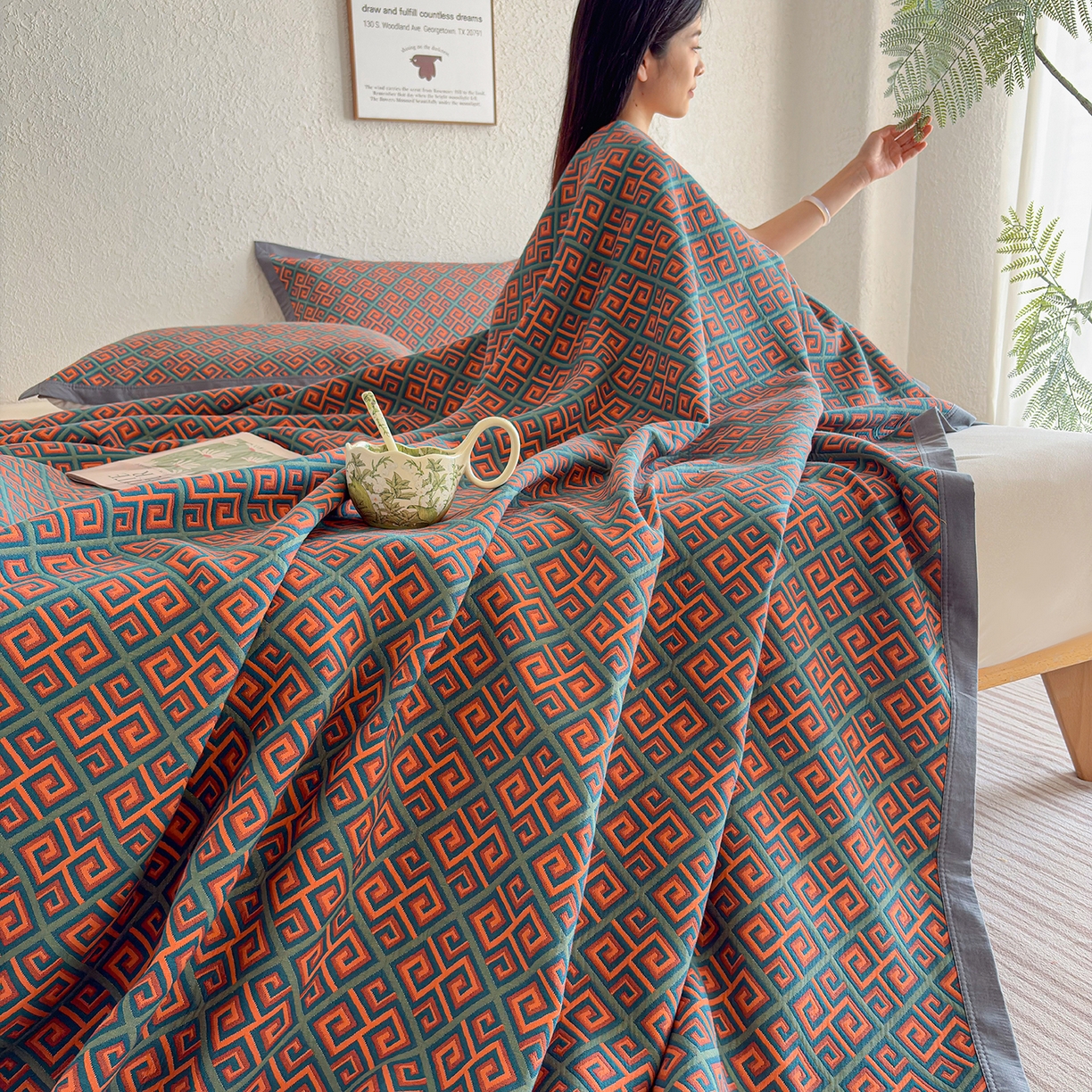 91家纺网 家纺一手货源 找家纺 棠薇家纺 2026新款纱布盖毯长绒棉纱布毛巾被夏被单双人棉纱盖毯毛巾毯夏季夏凉被空调被毯子可铺可盖床盖 长城格