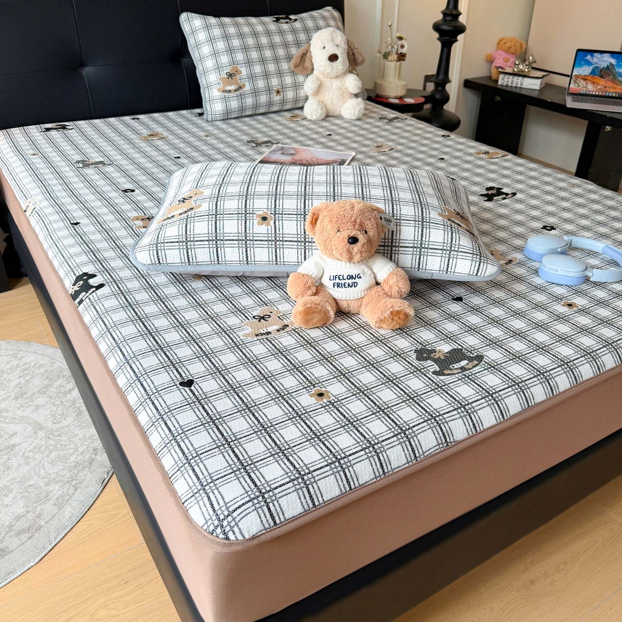 91家纺网 家纺一手货源 找家纺 （总）爱思凯家纺 2026新款纯凉感PE豆豆多色双提花床笠款凉席