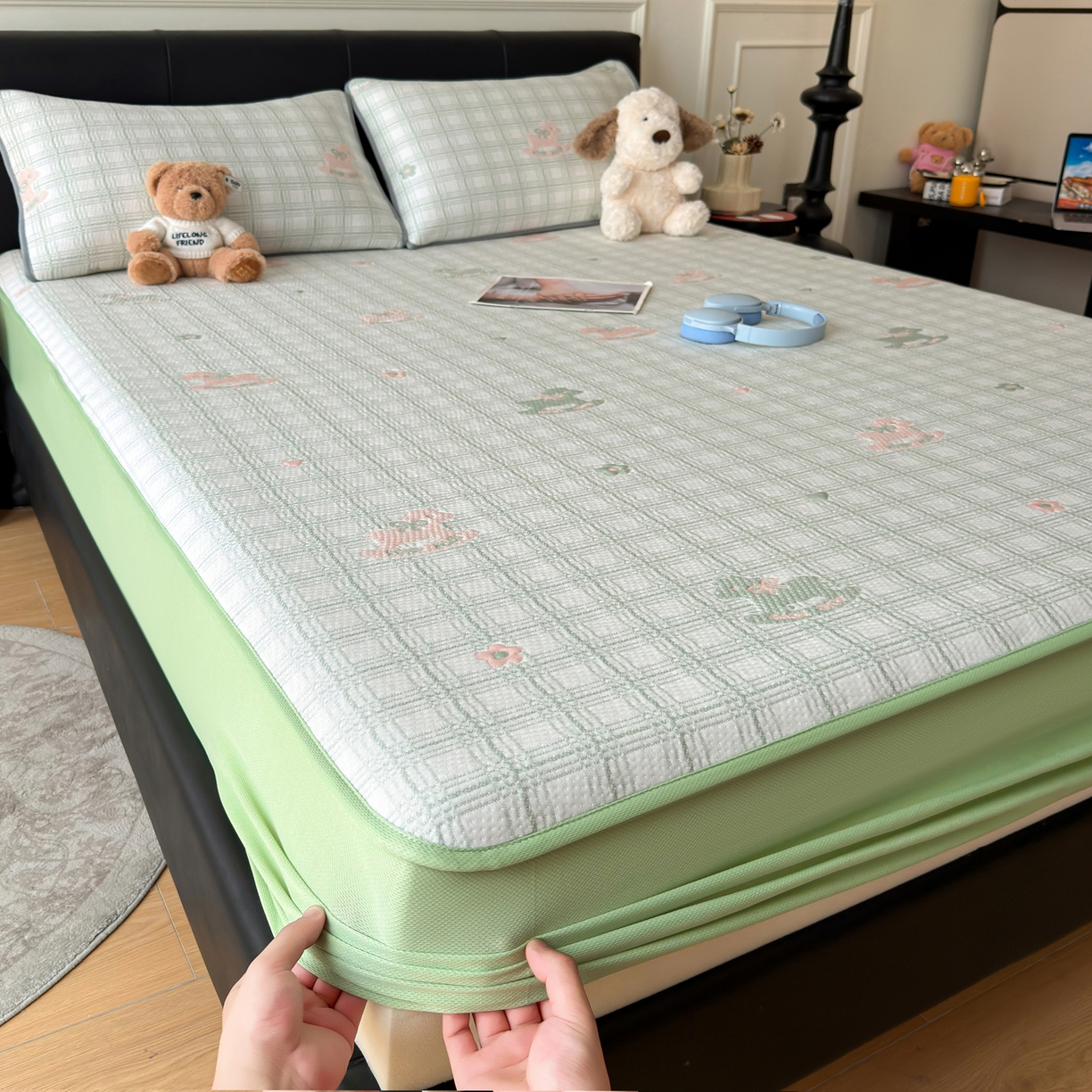 91家纺网 家纺一手货源 找家纺 （总）爱思凯家纺 2026新款纯凉感PE豆豆多色双提花床笠款凉席