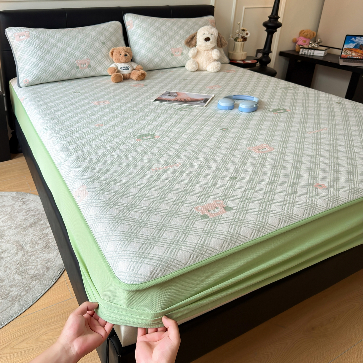 91家纺网 家纺一手货源 找家纺 （总）爱思凯家纺 2026新款纯凉感PE豆豆多色双提花床笠款凉席