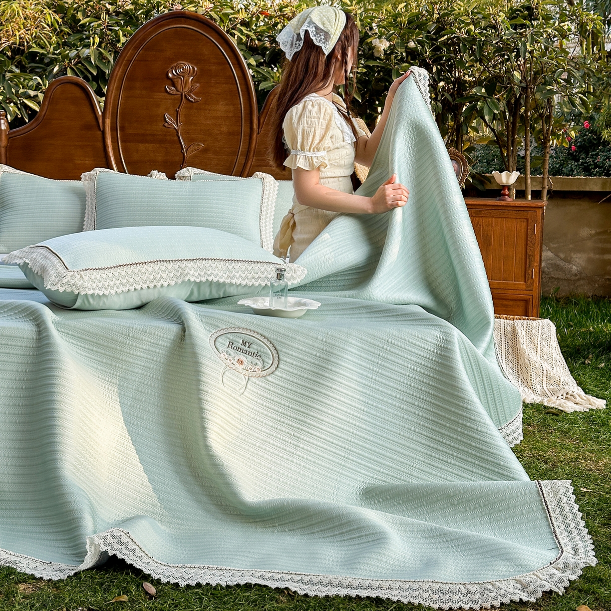 乐朵家居 2026新款 卡洛琳  （复合）凉豆豆 凉席三件套 抹茶绿