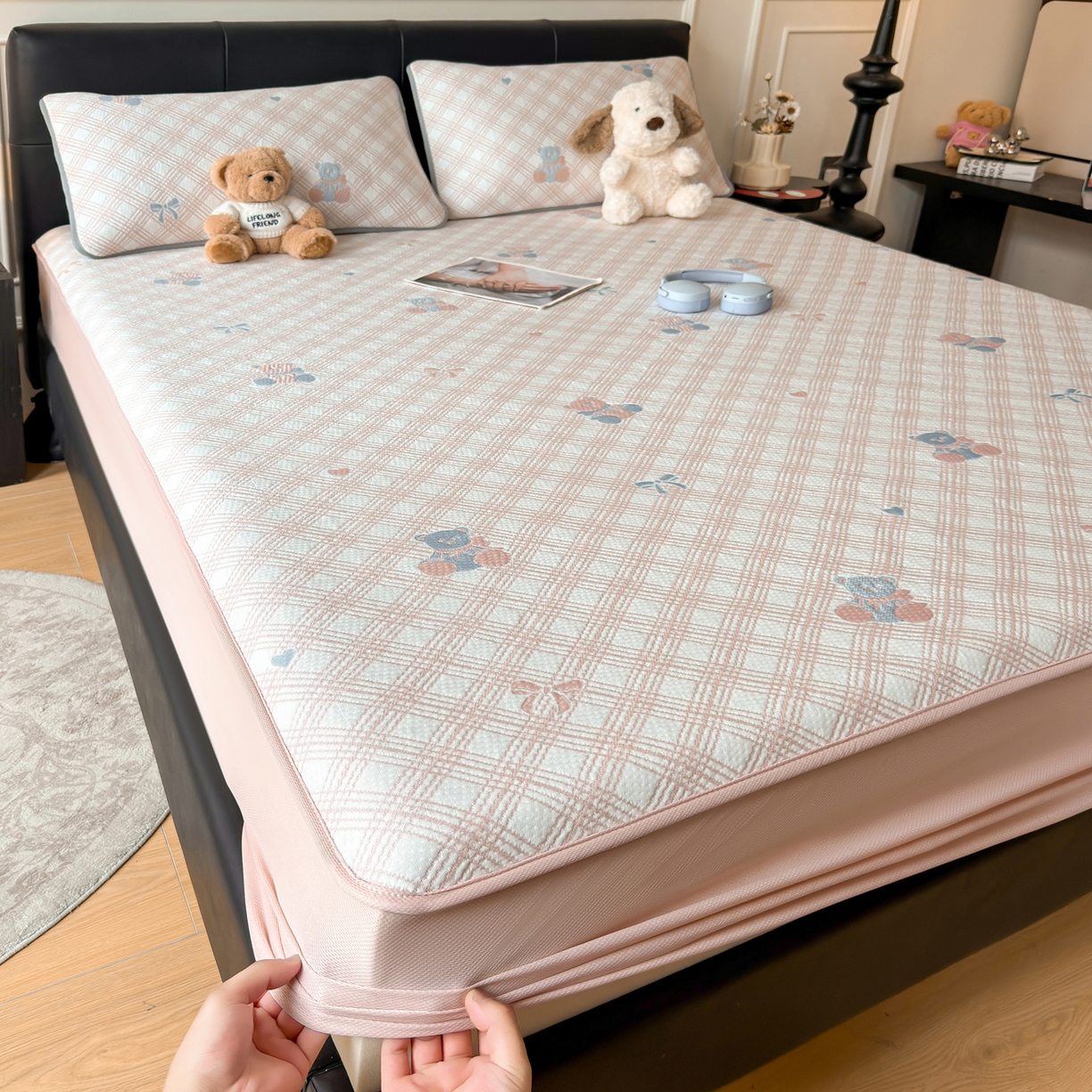 91家纺网 家纺一手货源 找家纺 （总）爱思凯家纺 2026新款纯凉感PE豆豆多色双提花床笠款凉席