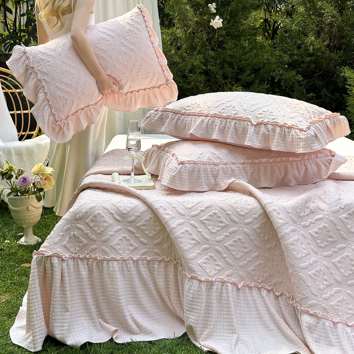  乐朵家居 2026新款 蒂梵朵 （复合）凉豆豆 凉席三件套 粉色