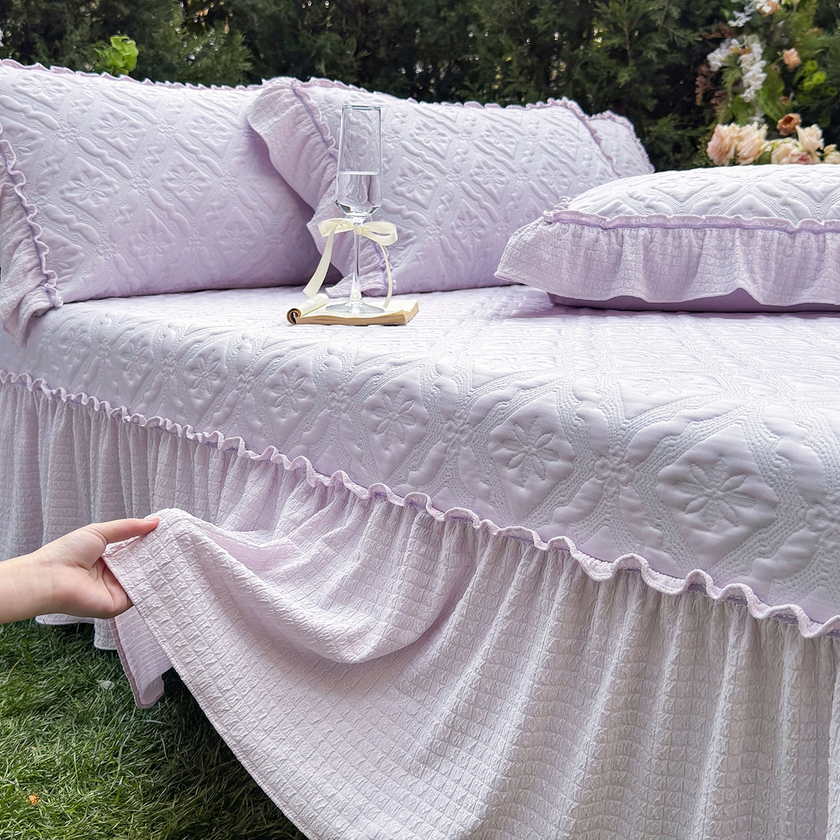 91家纺网 家纺一手货源 找家纺 乐朵家居 2026新款 蒂梵朵 （复合）凉豆豆 凉席三件套 优雅紫