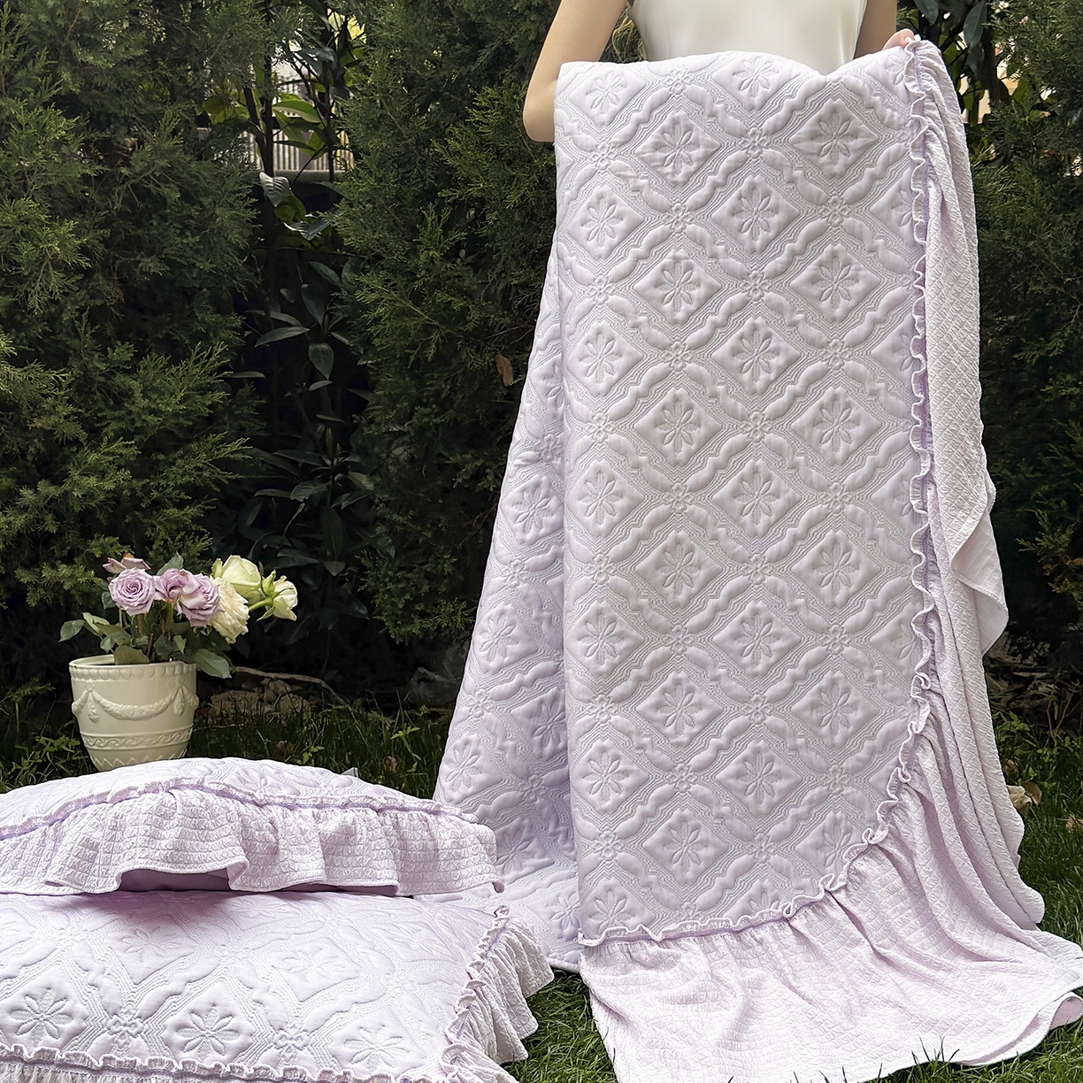 91家纺网 家纺一手货源 找家纺 乐朵家居 2026新款 蒂梵朵 （复合）凉豆豆 凉席三件套 优雅紫