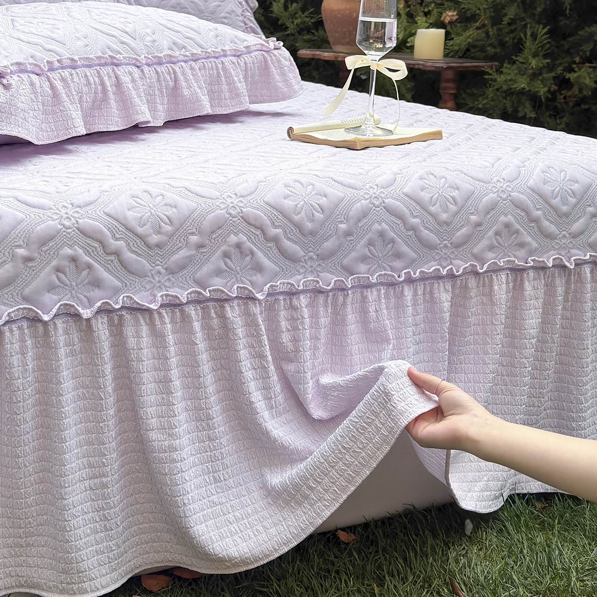 91家纺网 家纺一手货源 找家纺 乐朵家居 2026新款 蒂梵朵 （复合）凉豆豆 凉席三件套 优雅紫