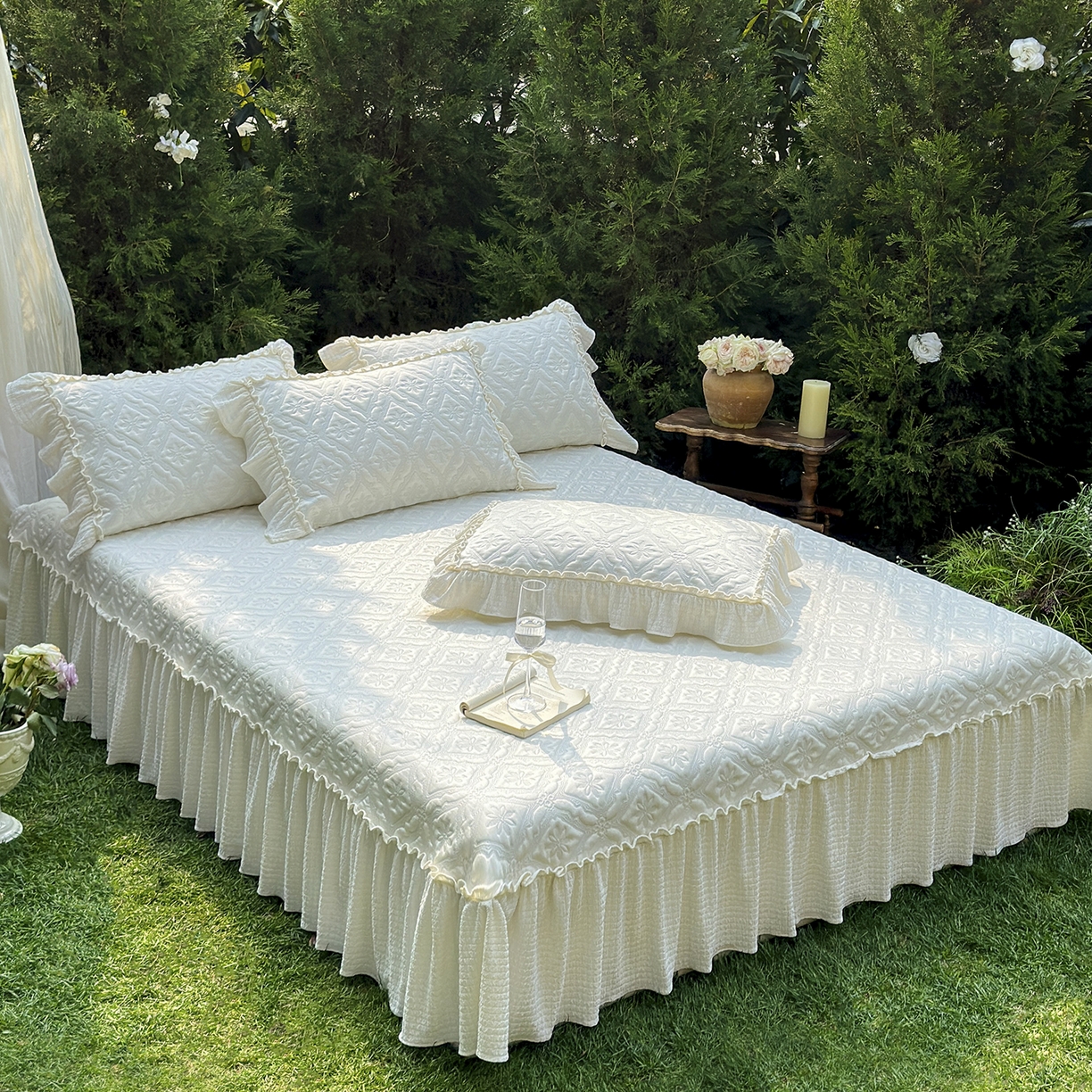 91家纺网 家纺一手货源 找家纺 乐朵家居 2026新款 蒂梵朵 （复合）凉豆豆 凉席三件套 -米色