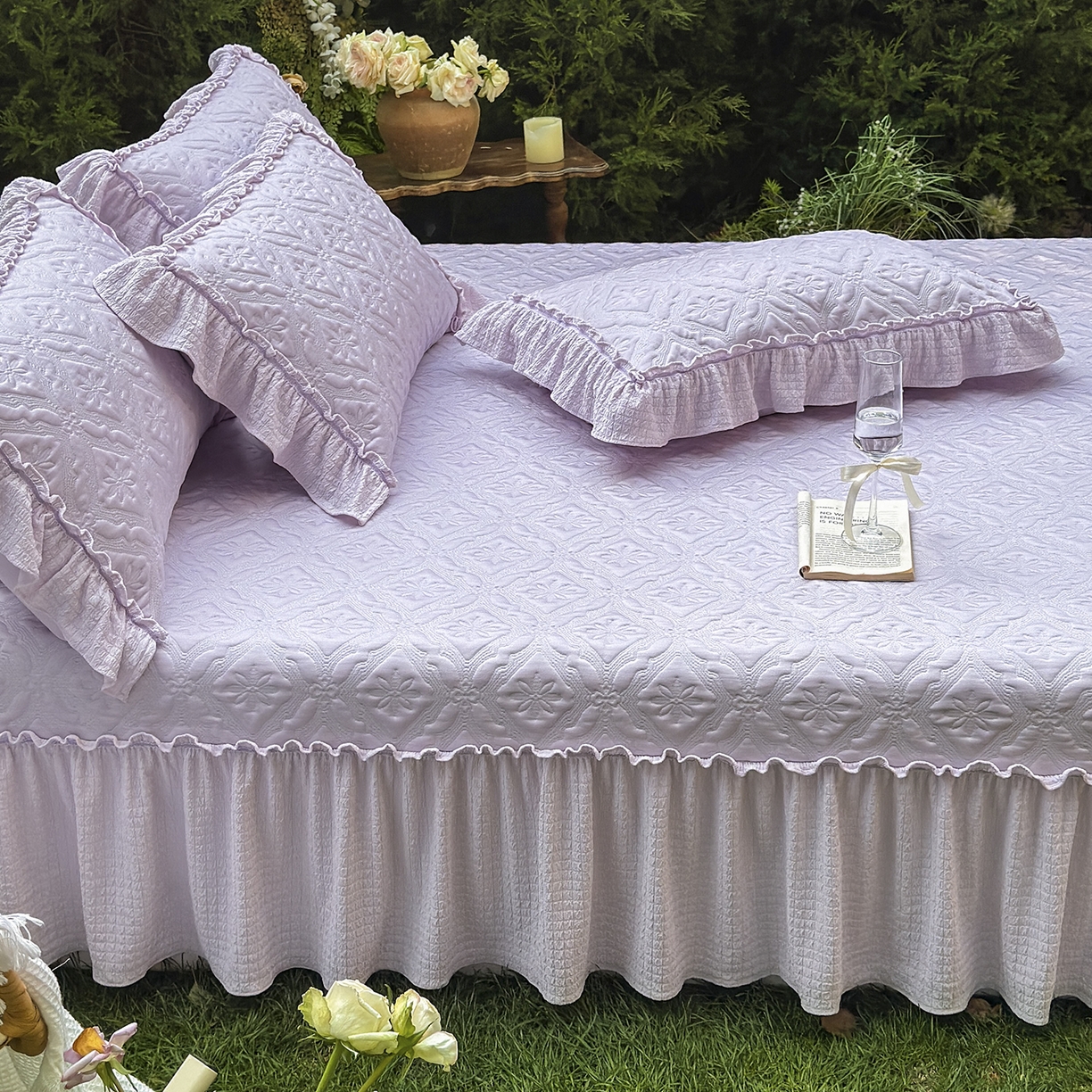 91家纺网 家纺一手货源 找家纺 乐朵家居 2026新款 蒂梵朵 （复合）凉豆豆 凉席三件套 优雅紫