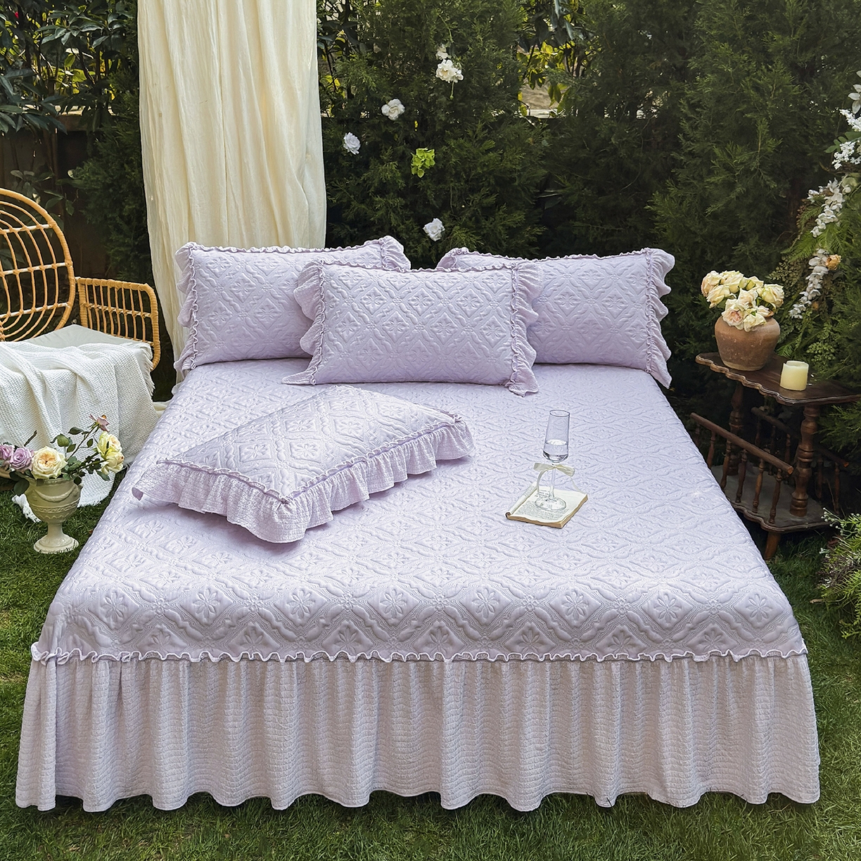 91家纺网 家纺一手货源 找家纺 乐朵家居 2026新款 蒂梵朵 （复合）凉豆豆 凉席三件套 优雅紫