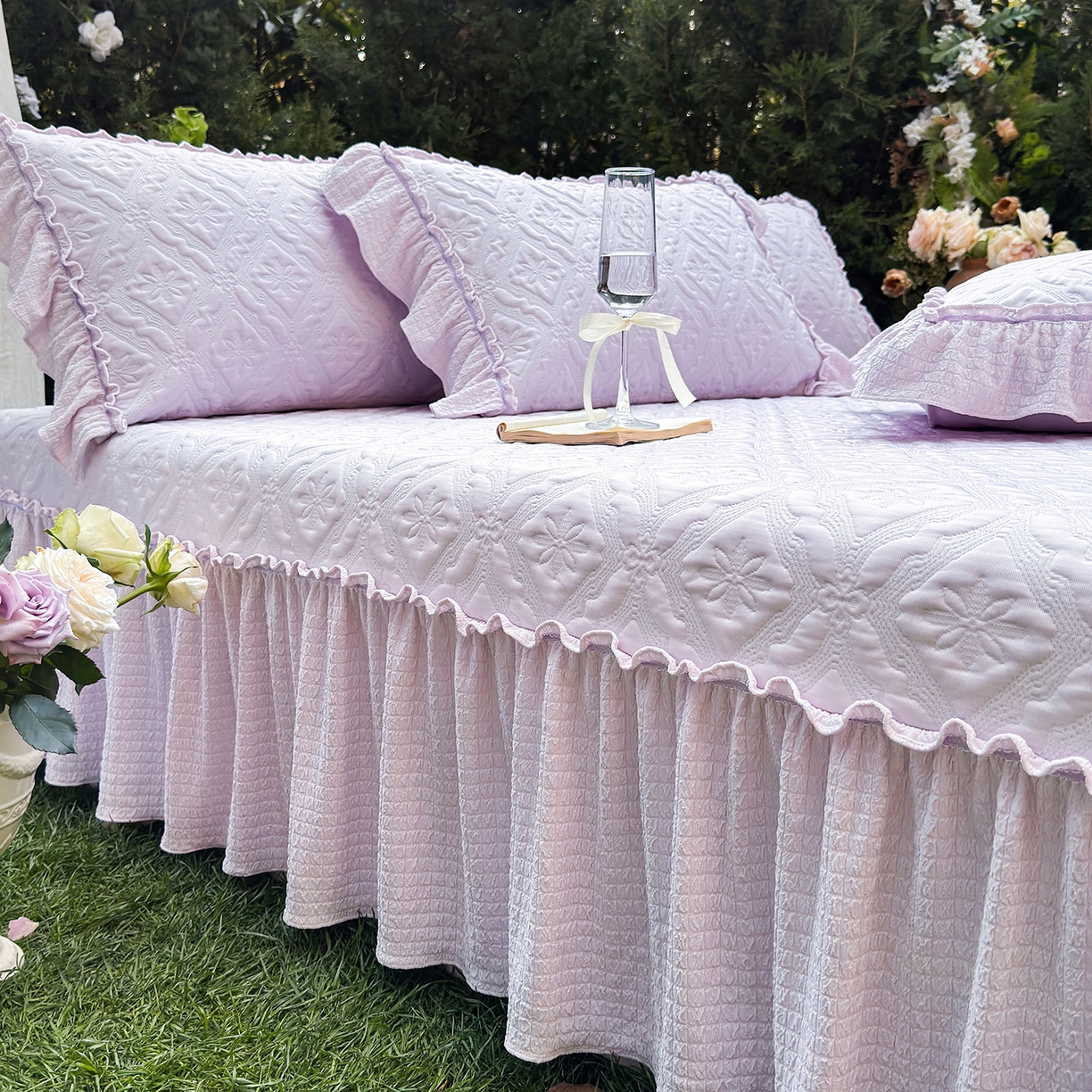 91家纺网 家纺一手货源 找家纺 乐朵家居 2026新款 蒂梵朵 （复合）凉豆豆 凉席三件套 优雅紫