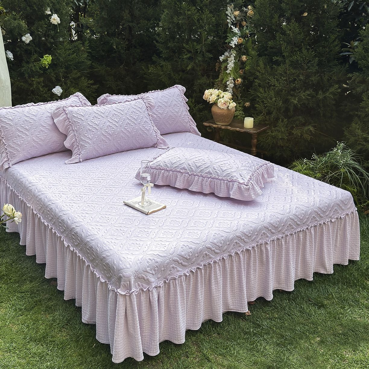 91家纺网 家纺一手货源 找家纺 乐朵家居 2026新款 蒂梵朵 （复合）凉豆豆 凉席三件套 优雅紫