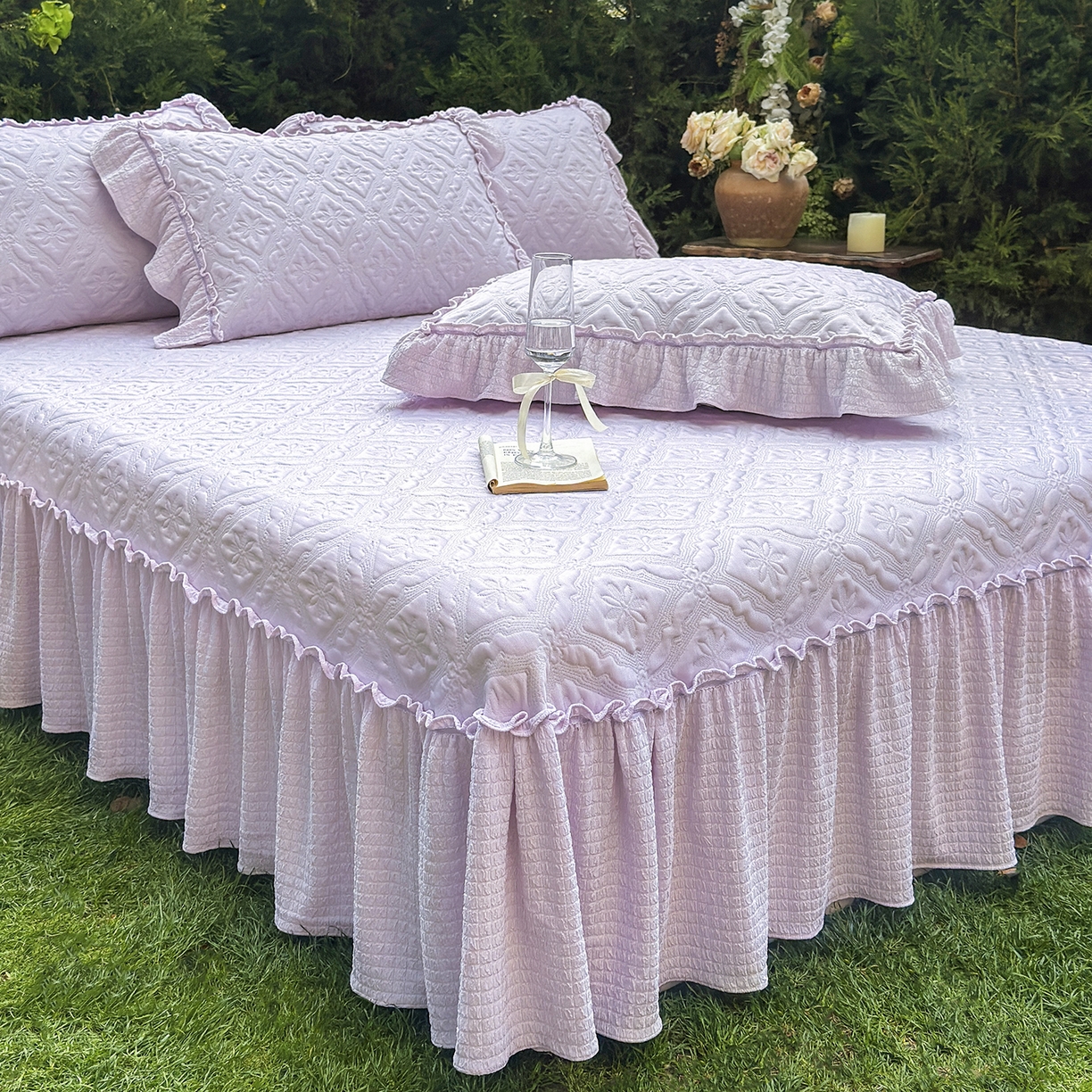 91家纺网 家纺一手货源 找家纺 乐朵家居 2026新款 蒂梵朵 （复合）凉豆豆 凉席三件套 优雅紫