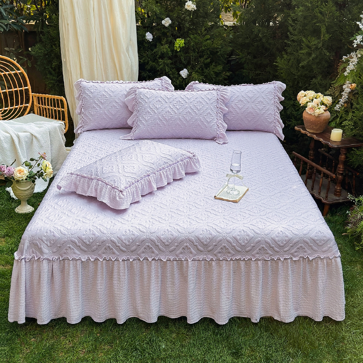 91家纺网 家纺一手货源 找家纺 乐朵家居 2026新款 蒂梵朵 （复合）凉豆豆 凉席三件套 优雅紫