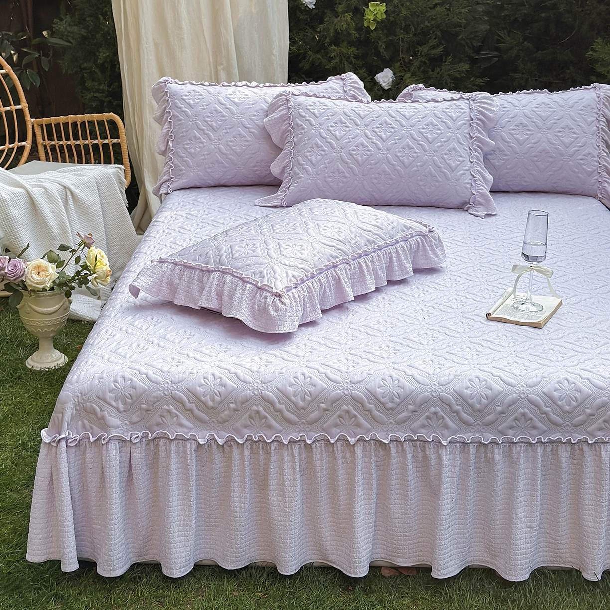 91家纺网 家纺一手货源 找家纺 乐朵家居 2026新款 蒂梵朵 （复合）凉豆豆 凉席三件套 优雅紫