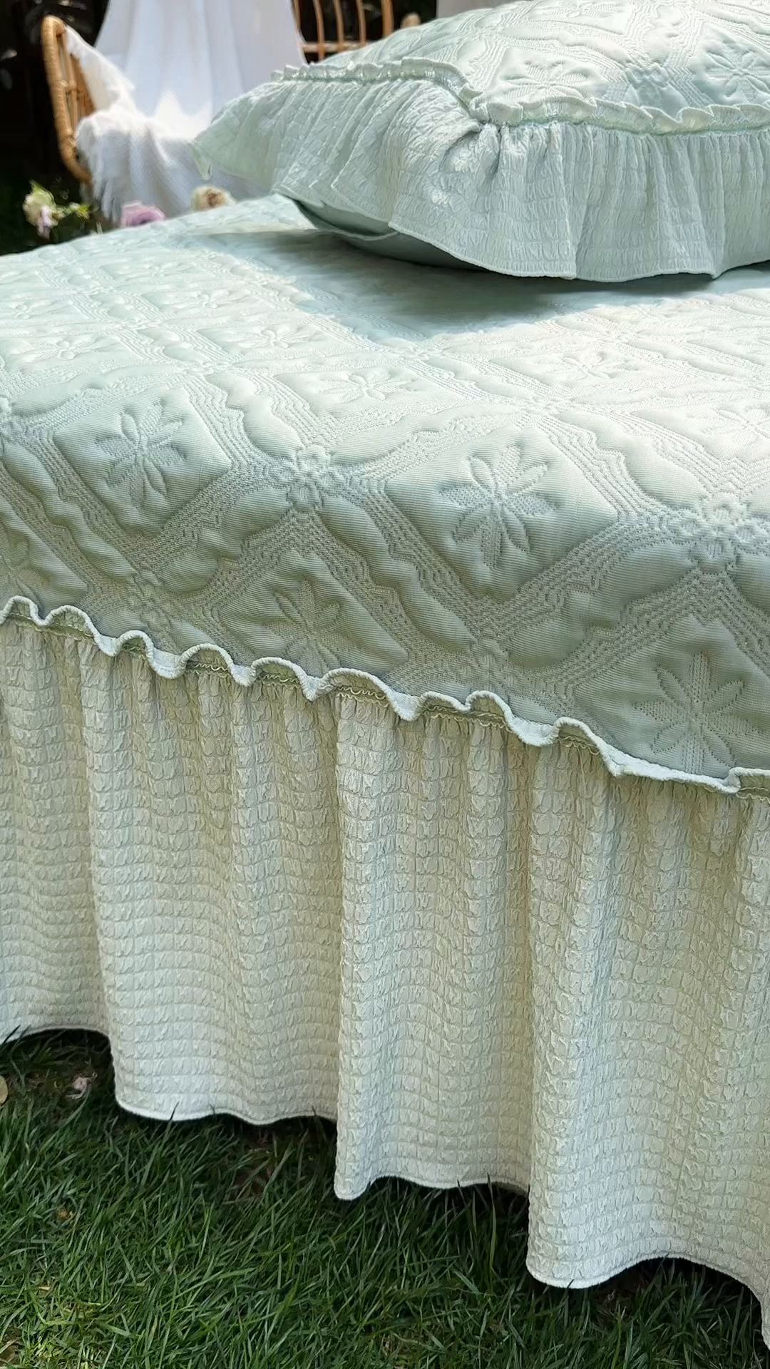 91家纺网 家纺一手货源 找家纺 乐朵家居 2026新款 蒂梵朵 （复合）凉豆豆 凉席三件套 抹茶绿