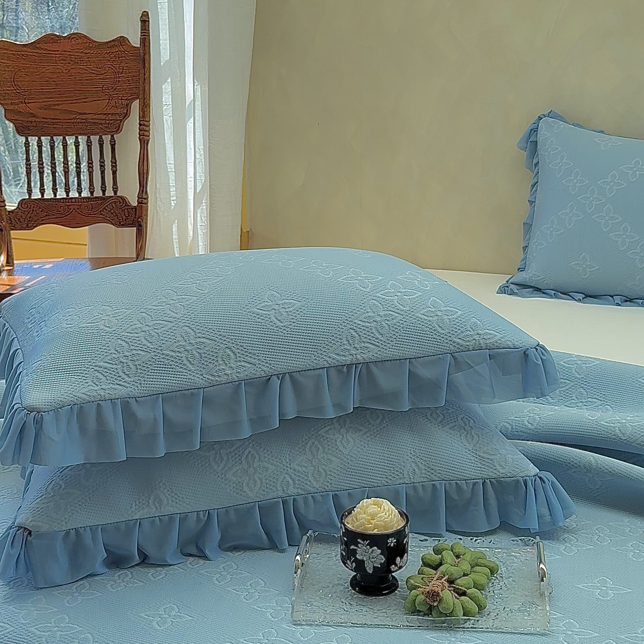 91家纺网 家纺一手货源 找家纺 （总）亿品家纺 2026新款550克PE高分子单泡提花凉感复合床裙款凉席