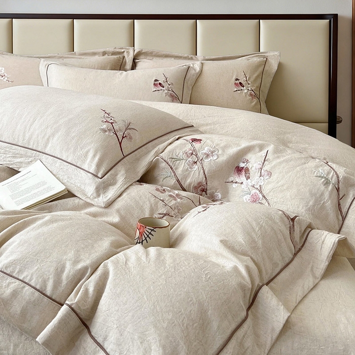 91家纺网 家纺一手货源 找家纺 （总）树下 2026新款A类棉麻刺绣床单款四件套