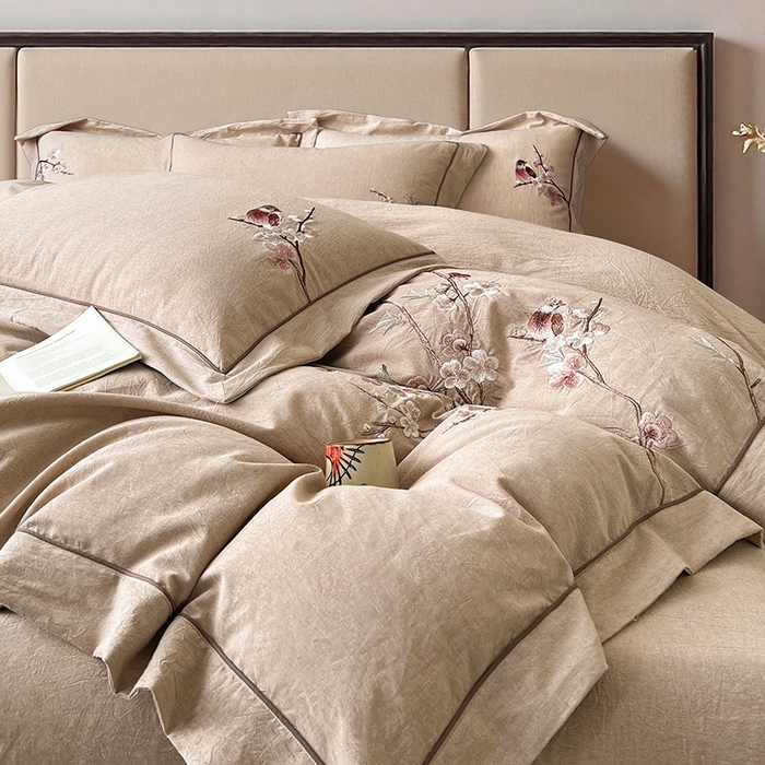 91家纺网 家纺一手货源 找家纺 （总）树下 2026新款A类棉麻刺绣床单款四件套