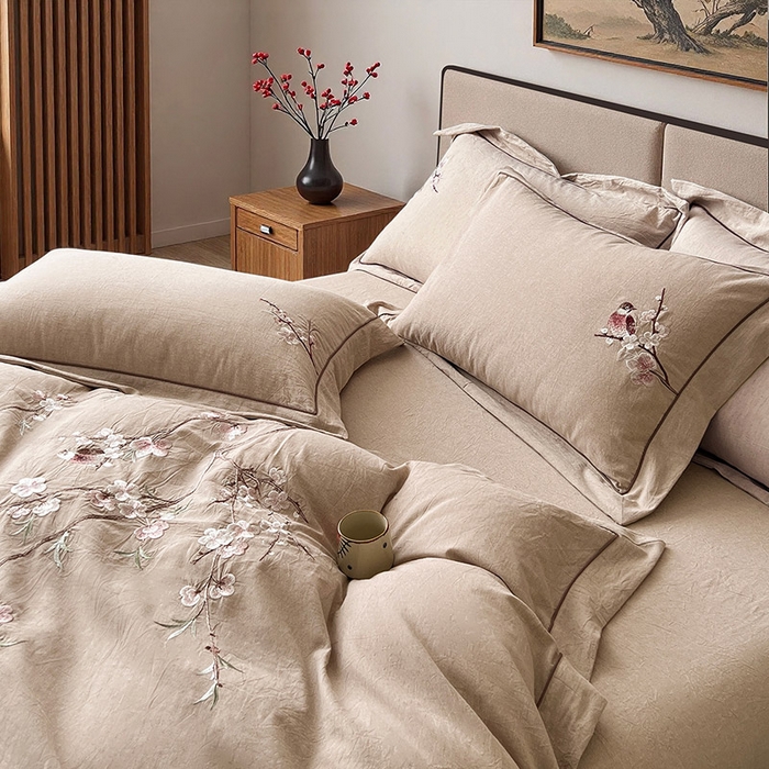 91家纺网 家纺一手货源 找家纺 （总）树下 2026新款A类棉麻刺绣床单款四件套