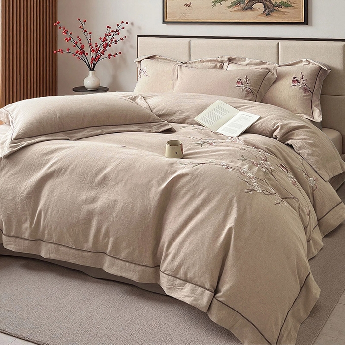 91家纺网 家纺一手货源 找家纺 （总）树下 2026新款A类棉麻刺绣床单款四件套