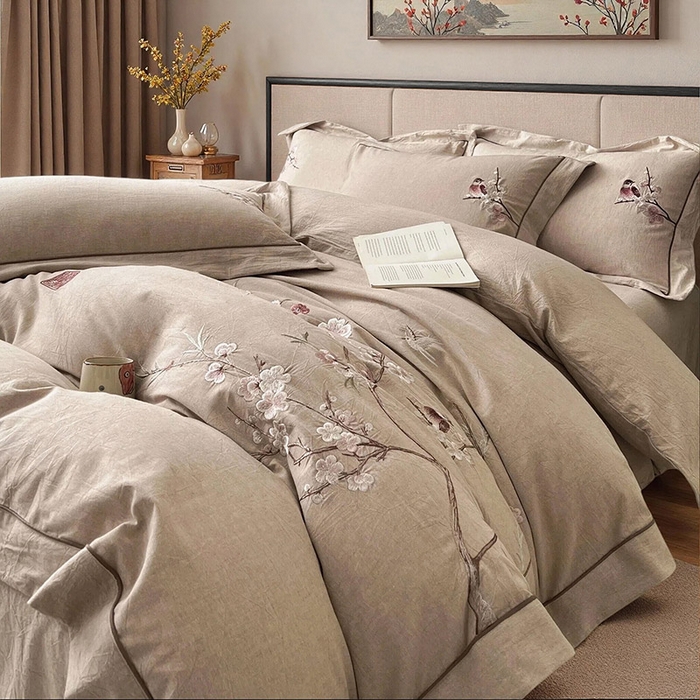 91家纺网 家纺一手货源 找家纺 （总）树下 2026新款A类棉麻刺绣床单款四件套