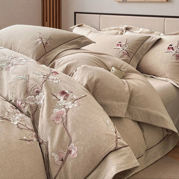 91家纺网 家纺一手货源 找家纺 （总）树下 2026新款A类棉麻刺绣床单款四件套