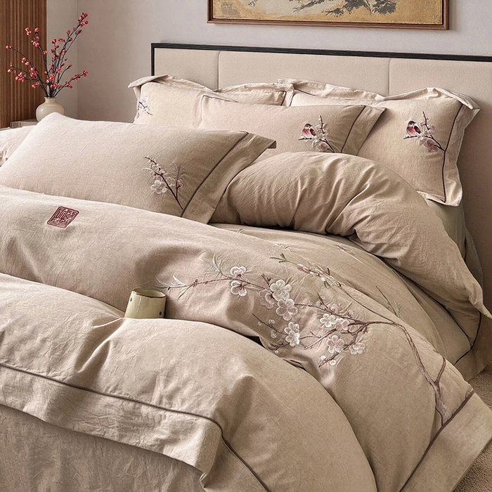 91家纺网 家纺一手货源 找家纺 （总）树下 2026新款A类棉麻刺绣床单款四件套