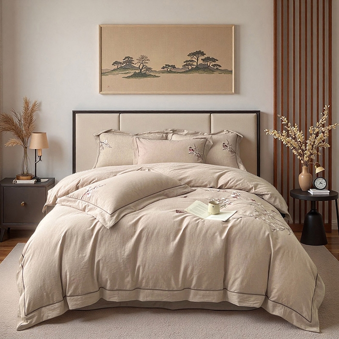 91家纺网 家纺一手货源 找家纺 （总）树下 2026新款A类棉麻刺绣床单款四件套