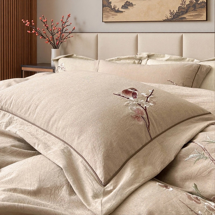 91家纺网 家纺一手货源 找家纺 （总）树下 2026新款A类棉麻刺绣床单款四件套