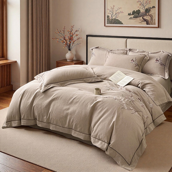 91家纺网 家纺一手货源 找家纺 （总）树下 2026新款A类棉麻刺绣床单款四件套