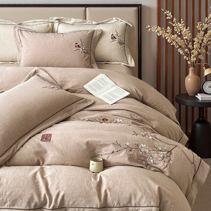 91家纺网 家纺一手货源 找家纺 （总）树下 2026新款A类棉麻刺绣床单款四件套