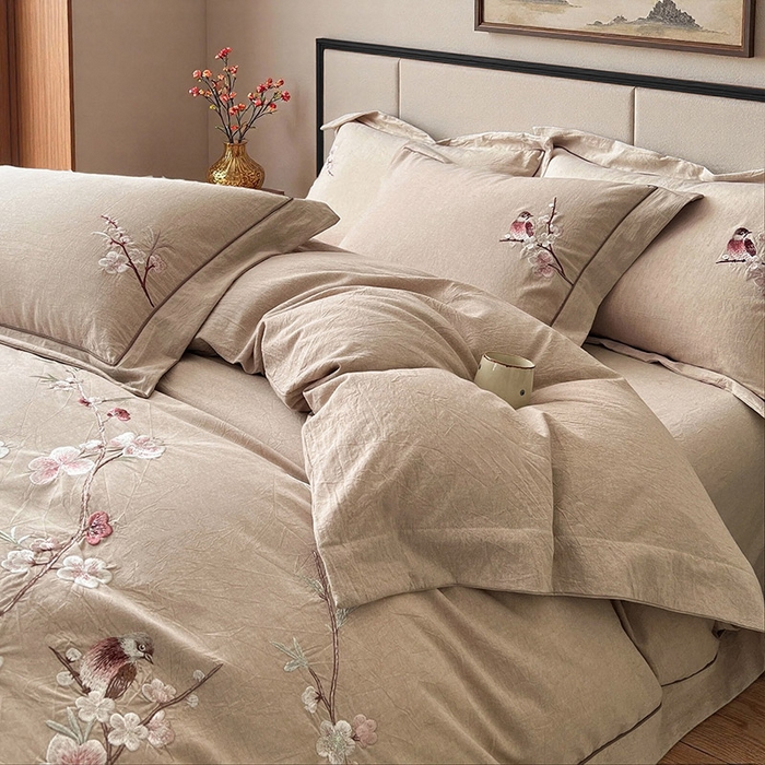 91家纺网 家纺一手货源 找家纺 （总）树下 2026新款A类棉麻刺绣床单款四件套