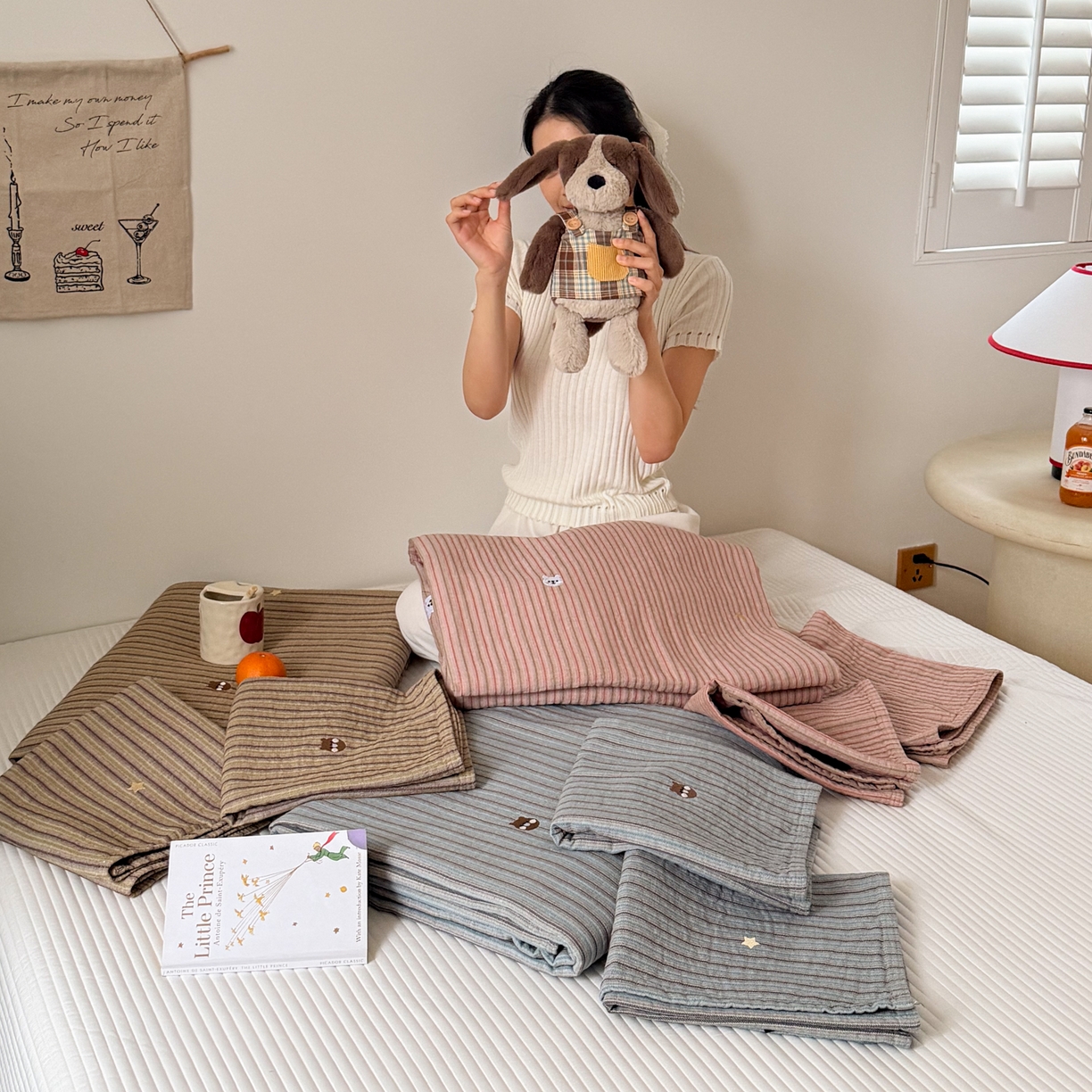 沐瑟家纺 2026春夏新款全棉纯棉四季款纱布床盖三件套-麦兜系列 组合图仅供展示不可下单