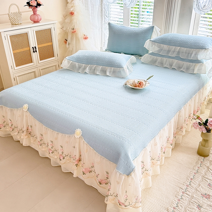 91家纺网 家纺一手货源 找家纺 （总）苏米娜家纺SUMINA 2026新款PE高分子弯边工艺床裙款凉席三件套-可心